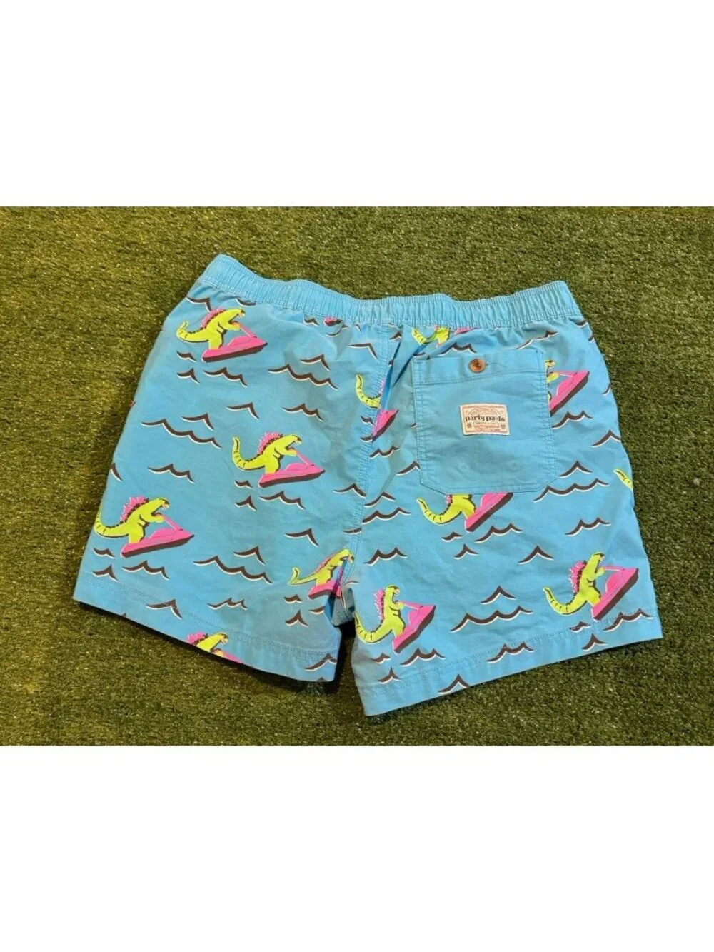 Party Pants swim trunks mens large blue green dino ripper 5